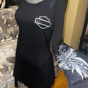 Harley Davidson black fitted long sleeve iridescent crystal detail shirt.